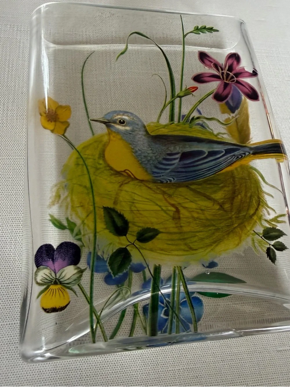 Fringe Studio Handpainted Glass Bird & Floral Nest Oval Decorative Vase